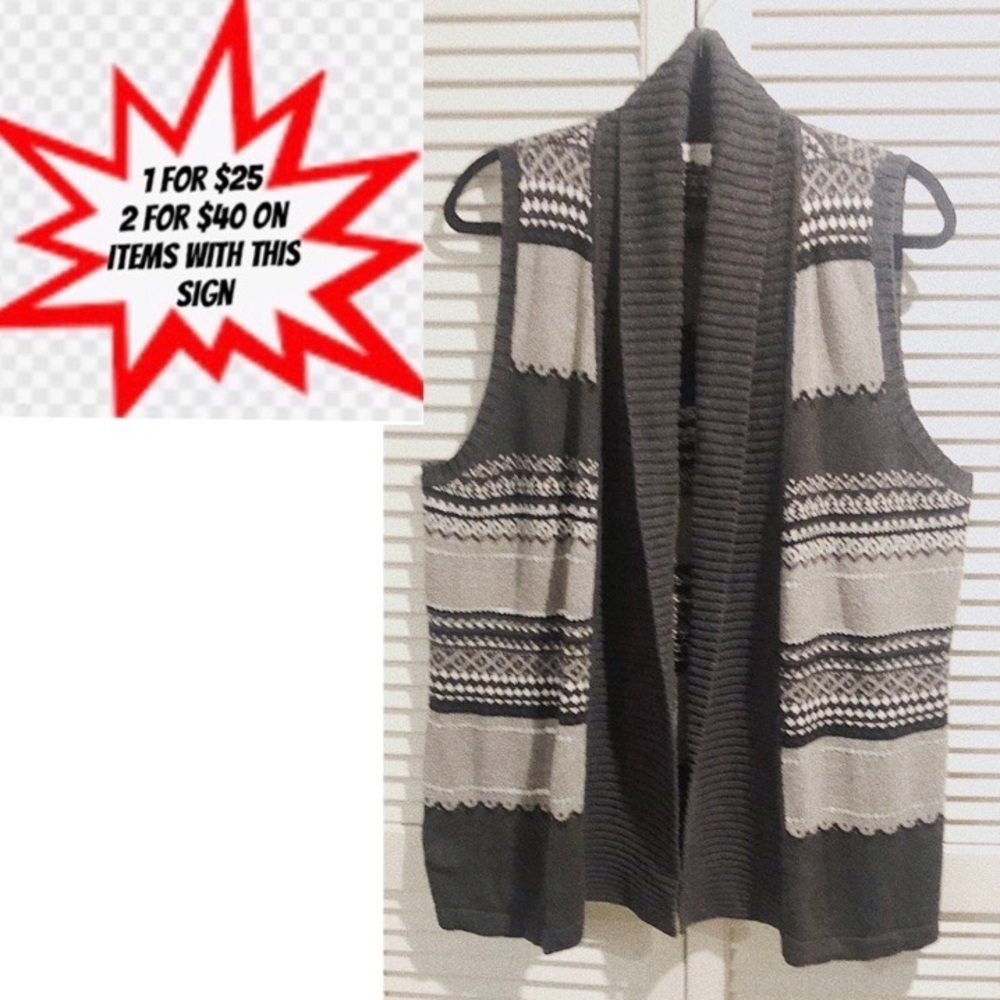Charter club sweater vest grey black extra large